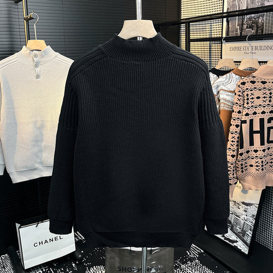 Herren Grobstrick-Pullover mit halber Knopfleiste und hohem Stehkragen Nord Taschen