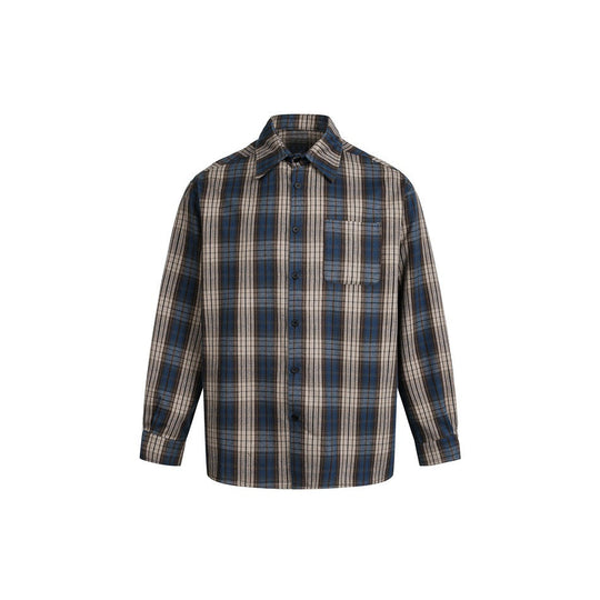 Herren Boxy-Flanell-Hemdjacke mit Karo-Jacquard und aufgesetzter Brusttasche Nord Taschen