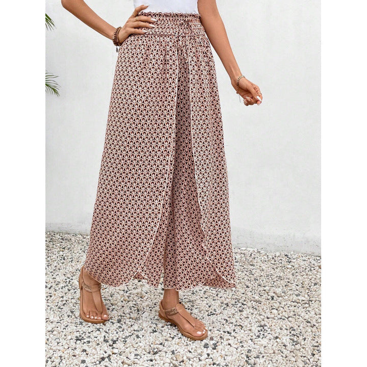 Damen weite Palazzo-Hose mit elastischem Bund und angesagtem Muster