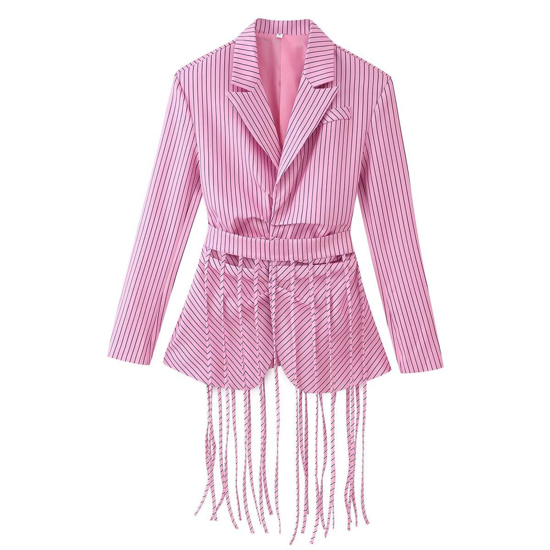 Damen Taillierter Blazer mit Fransen‑Detail und Nadelstreifen Nord Taschen