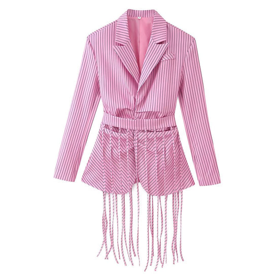 Damen Taillierter Blazer mit Fransen‑Detail und Nadelstreifen Nord Taschen