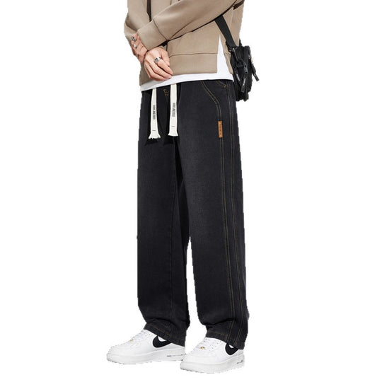Herren Weite Denim-Hose im Lounge-Style mit Tunnelzugbund und geradem Bein Nord Taschen