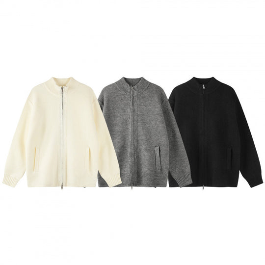 Damen Oversize-Strickzipjacke mit Stehkragen und Zwei-Wege-Reißverschluss Nord Taschen