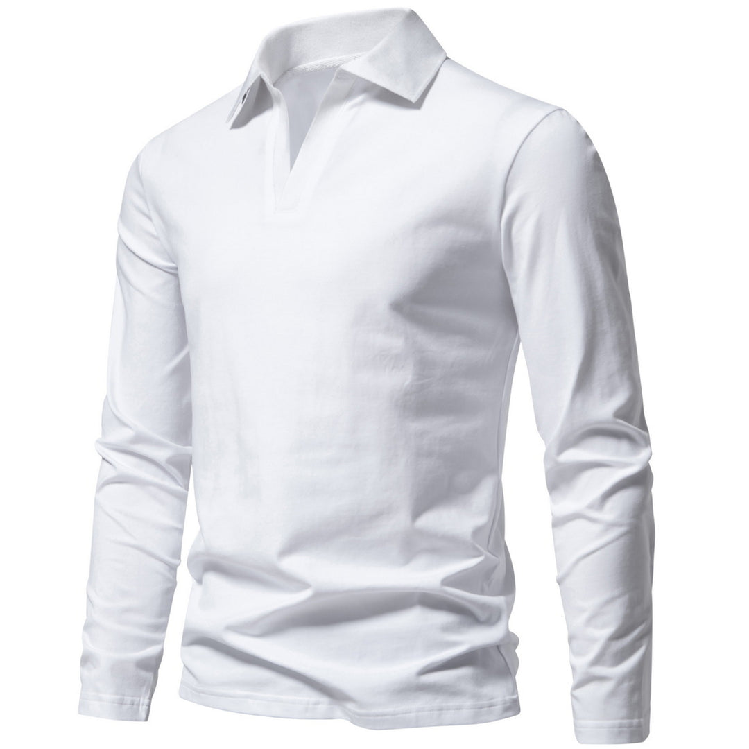 Herren Langarm-Polo mit offenem V-Ausschnitt, feinem Rippenkragen und schmaler Silhouette Nord Taschen