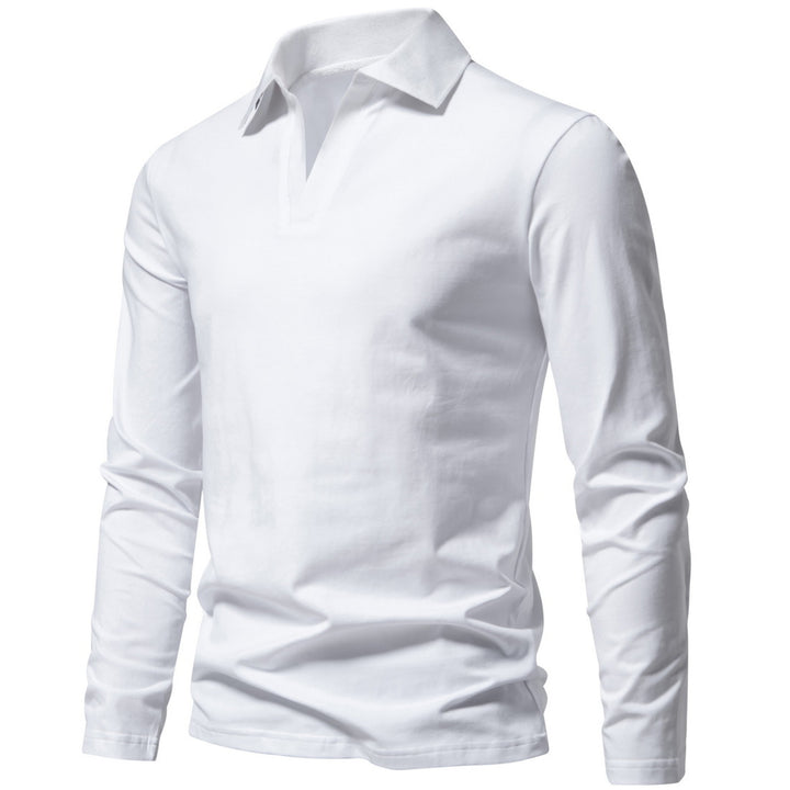 Herren Langarm-Polo mit offenem V-Ausschnitt, feinem Rippenkragen und schmaler Silhouette Nord Taschen
