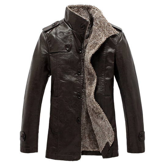 Herren schlanke Kunstleder-Motojacke mit Stehkragen, ergonomischer Nahtführung und leichter Thermofütterung Nord Taschen