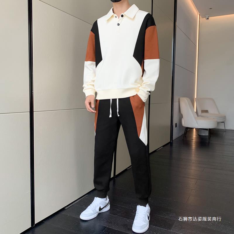 Herren Zweiteiliges Colorblock-Trainingsset mit Polokragen & konischer Jogginghose Nord Taschen
