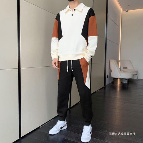 Herren Zweiteiliges Colorblock-Trainingsset mit Polokragen & konischer Jogginghose Nord Taschen