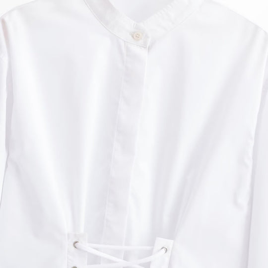 Damen Cropped Bluse mit Schnürkorsett‑Taillierung und Stehkragen Nord Taschen