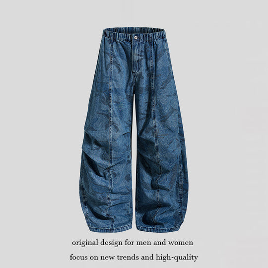 Damen Extraweite Denim-Palazzo-Hose mit elastischem Komfortbund und markanten Nahtdetails Nord Taschen