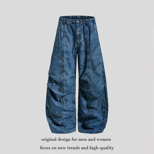 Damen Extraweite Denim-Palazzo-Hose mit elastischem Komfortbund und markanten Nahtdetails Nord Taschen