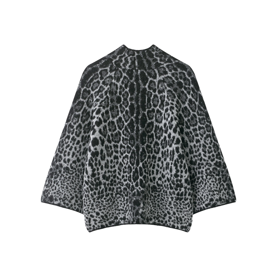 Damen Cape-Poncho mit Leopardenjacquard und Stehkragen Nord Taschen