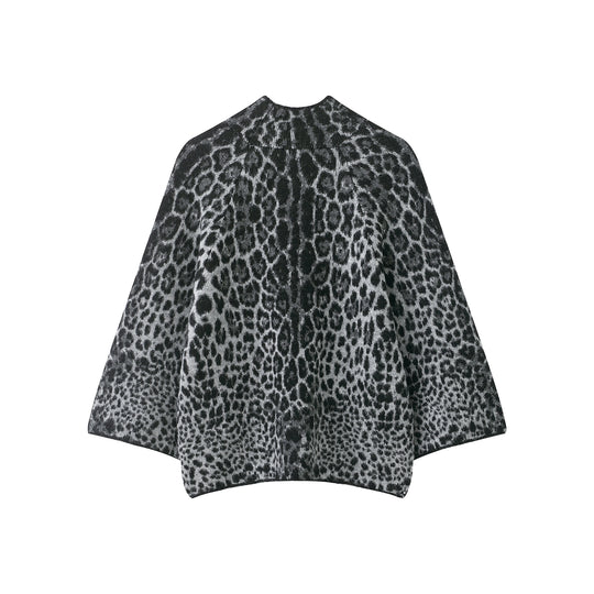Damen Cape-Poncho mit Leopardenjacquard und Stehkragen Nord Taschen