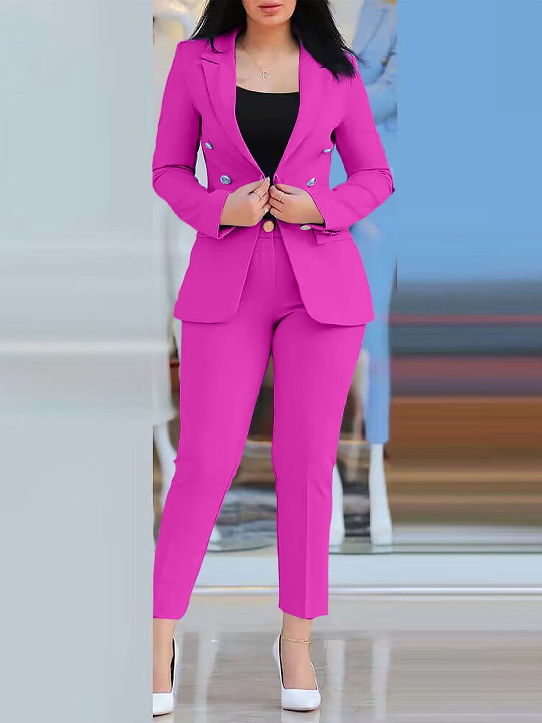 Damen Taillierter Zweiteiler-Blazer mit Slim-Fit Hose im Business-Stil Nord Taschen