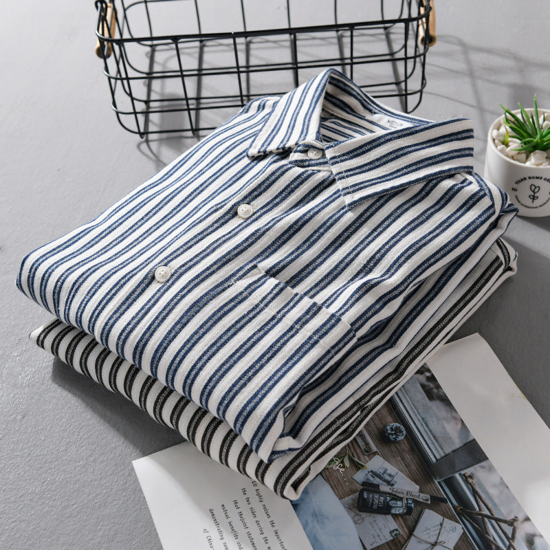 Herren Gestreiftes Baumwoll-Overshirt mit aufgesetzter Brusttasche und softem Crinkle-Finish Nord Taschen