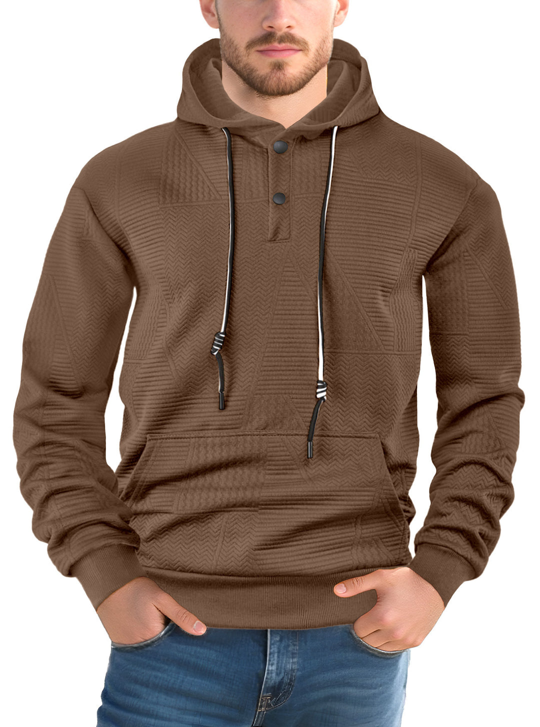 Herren Texturierter Kapuzenpullover mit gesteppter Patchstruktur und Druckknopfleiste Nord Taschen