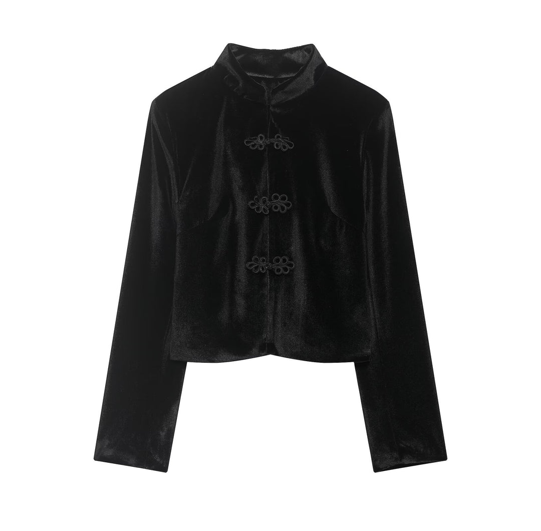 Damen Kurze Blazerjacke mit Stehkragen und Knotenverschlüssen Nord Taschen