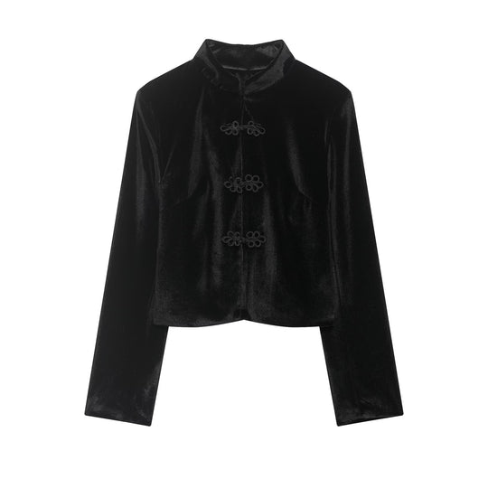 Damen Kurze Blazerjacke mit Stehkragen und Knotenverschlüssen Nord Taschen