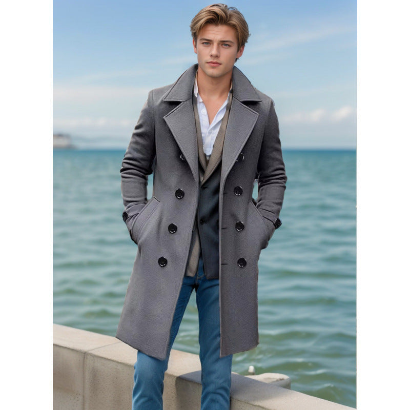 Herren knielanger klassischer Mantel mit gefütterter Innenlage und eleganter Knopfleiste Nord Taschen
