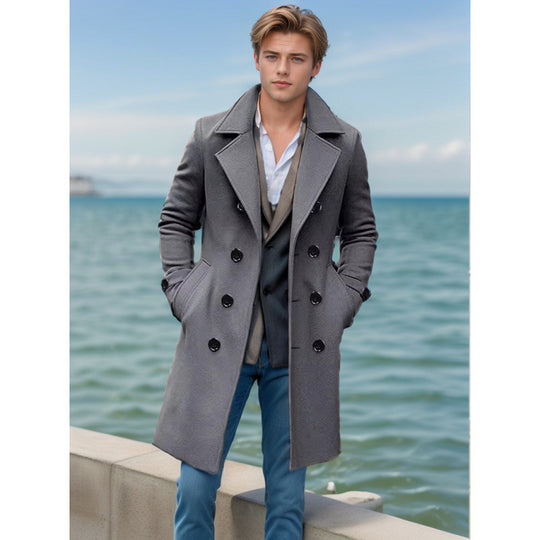 Herren knielanger klassischer Mantel mit gefütterter Innenlage und eleganter Knopfleiste Nord Taschen