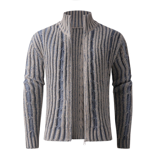 Herren Strickcardigan mit Zopfmuster, Stehkragen und durchgehendem Reißverschluss Nord Taschen