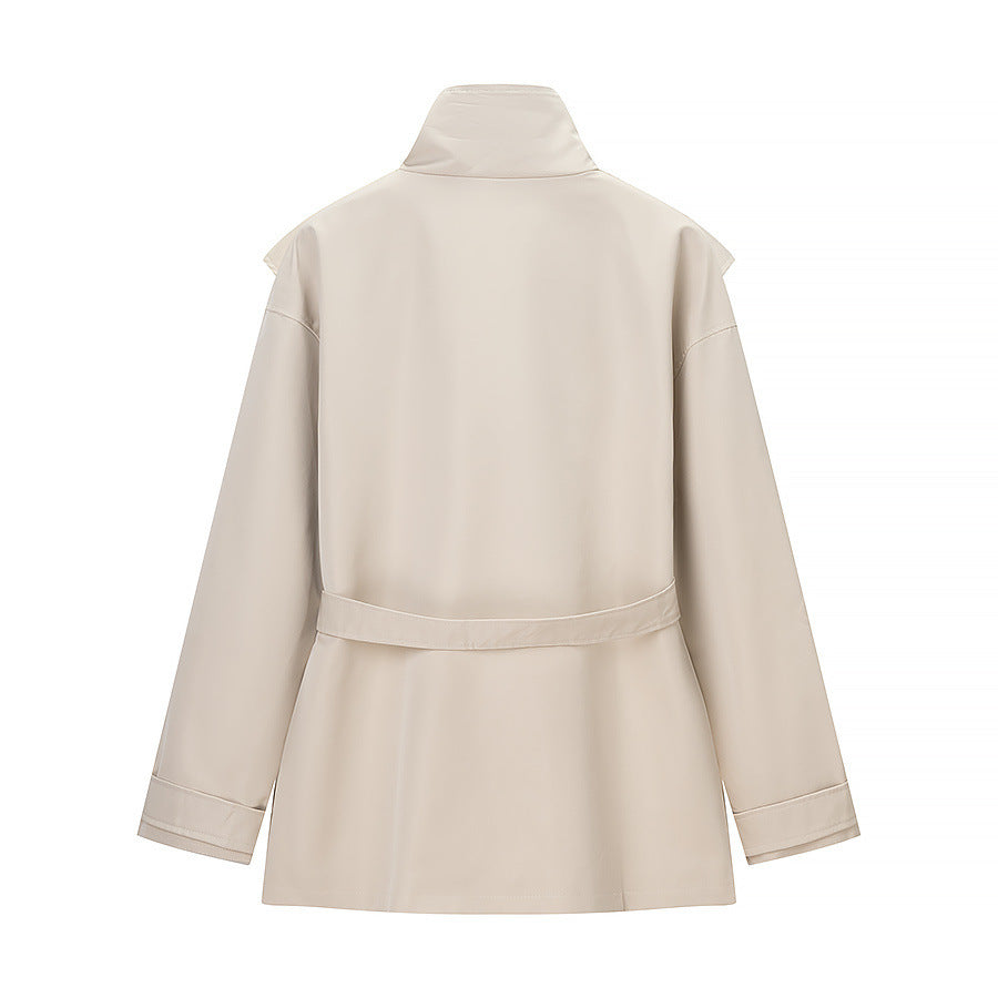 Damen Kurztrench mit Cape-Detail, Stehkragen und Bindegürtel Nord Taschen