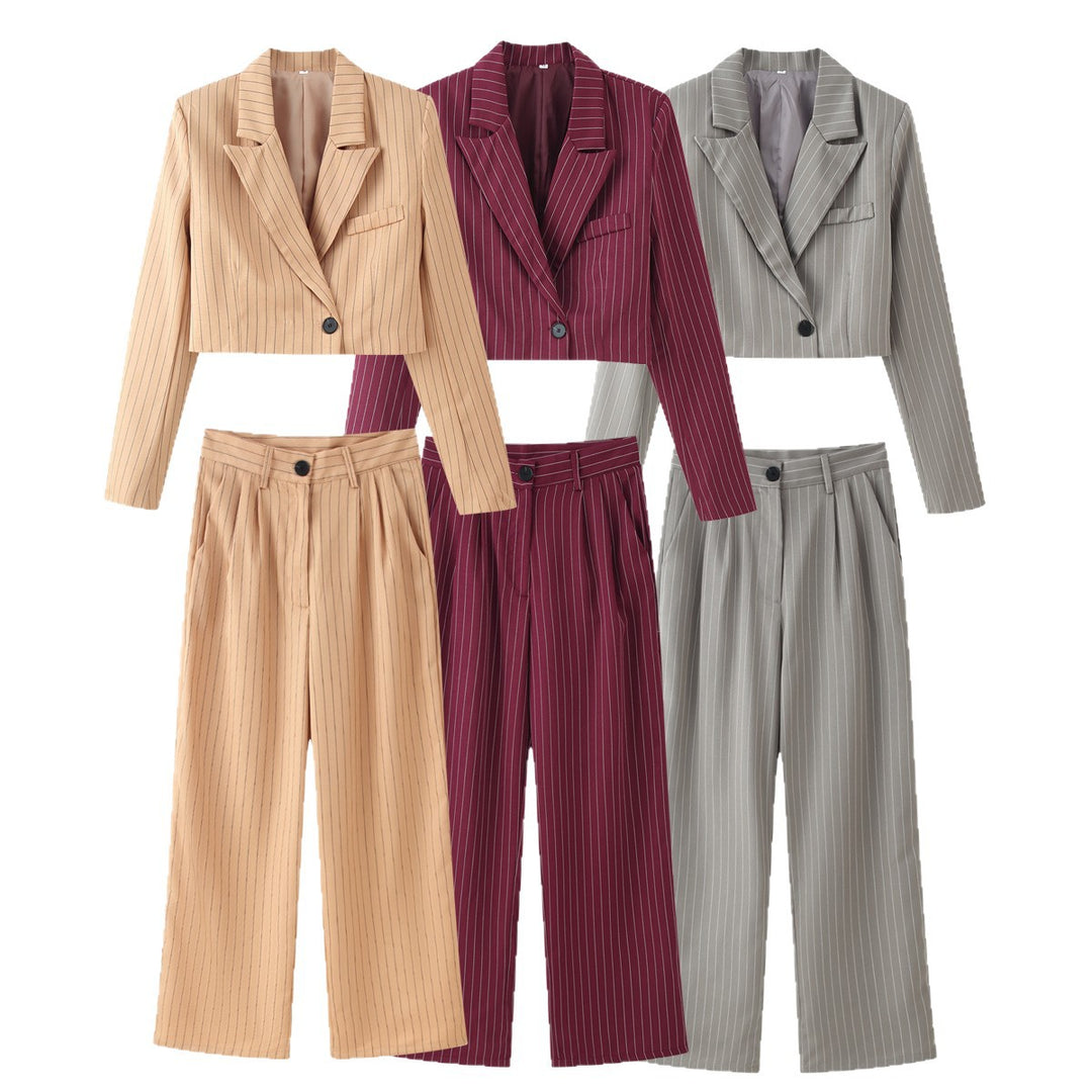 Damen Zweiteiliges Cropped-Blazer- und Hochbund-Bundfaltenhose-Set Nord Taschen
