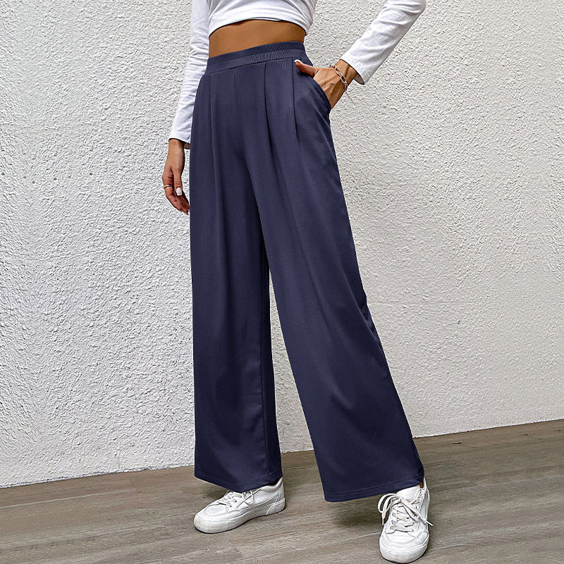 Damen hochtaillierte weite Hose mit Vorderfalten, elastischem Bund und Seitentaschen Nord Taschen