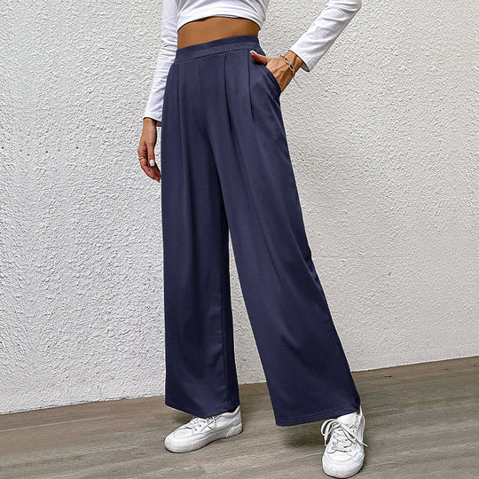Damen hochtaillierte weite Hose mit Vorderfalten, elastischem Bund und Seitentaschen Nord Taschen