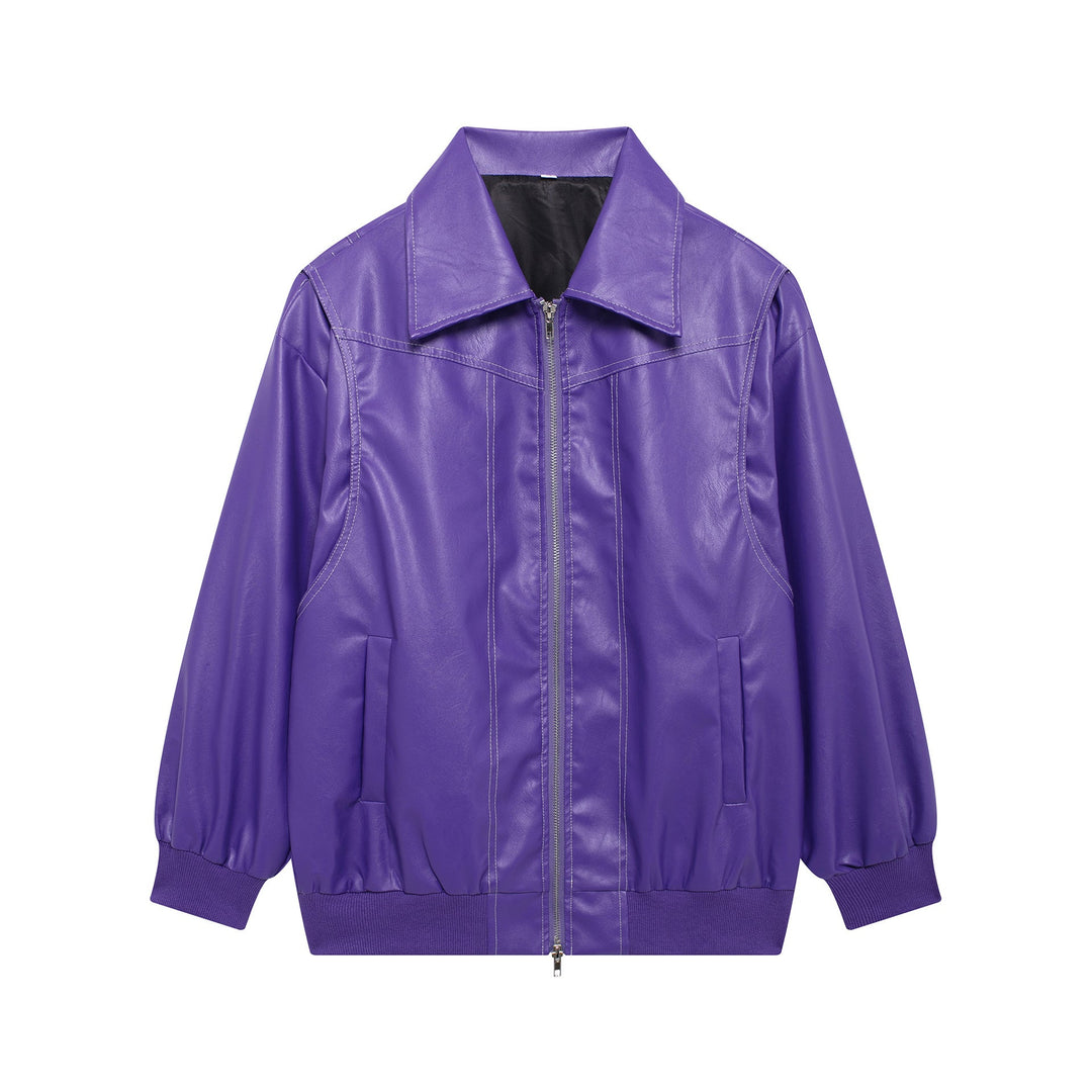 Damen Kunstlederjacke mit elastischen Bündchen und hochschließendem Kragen