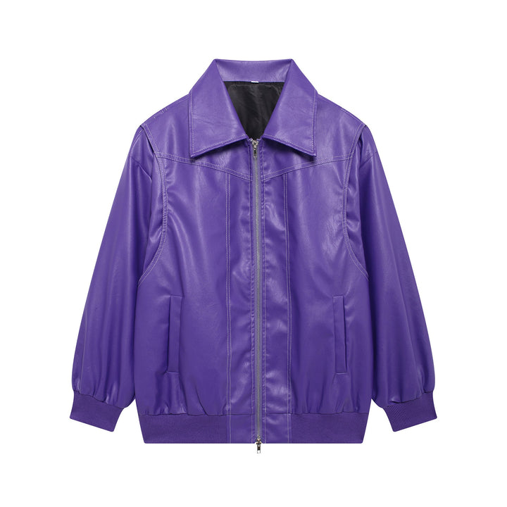 Damen Kunstlederjacke mit elastischen Bündchen und hochschließendem Kragen