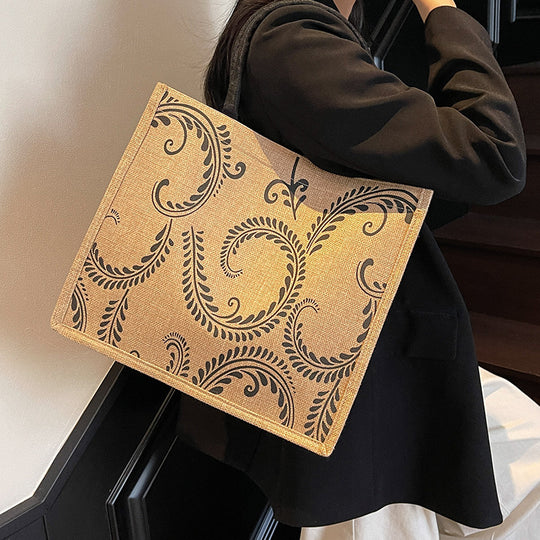 Damen Jute-Tragetasche mit kunstvollem floralem Design Nord Taschen