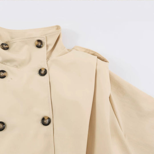 Damen Cropped-Trenchjacke im Blousonstil mit Stehkragen und doppelreihiger Knopfleiste Nord Taschen