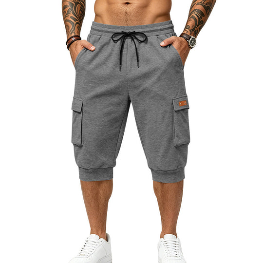 Herren Dreiviertel-Cargo-Jogginghose mit Kordelzug, aufgesetzten Taschen und Rippbündchen Nord Taschen