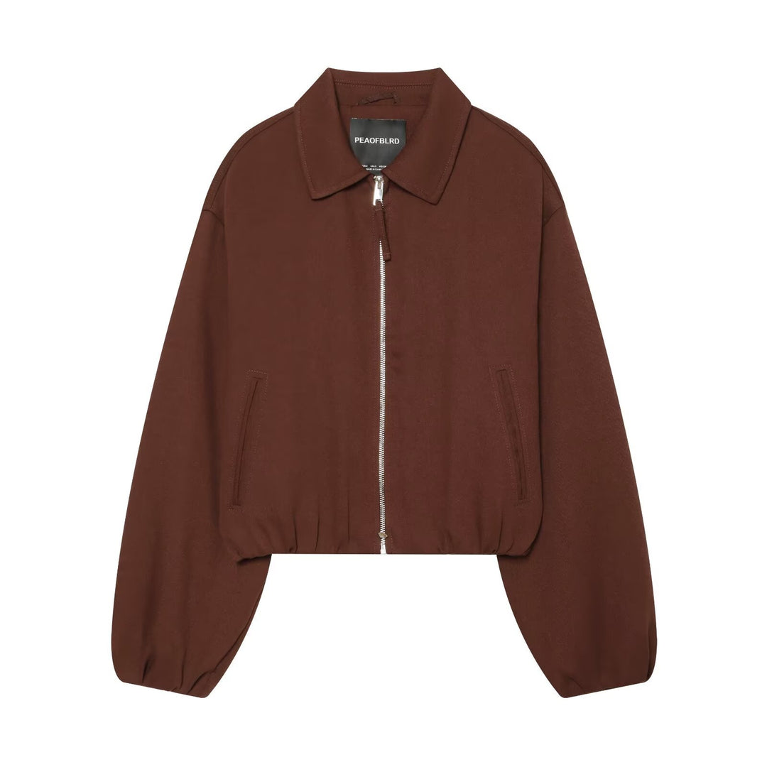 Damen Kurze Boxy-Blousonjacke aus Baumwollmix mit Front-Reißverschluss Nord Taschen