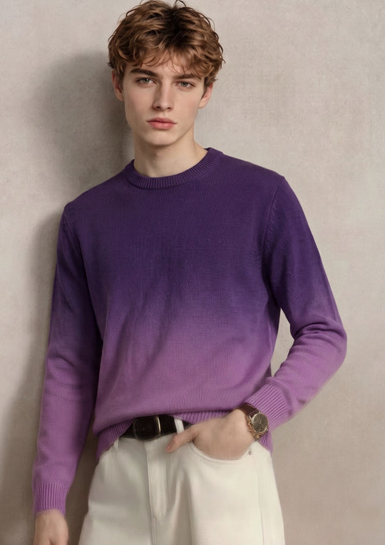 Herren Feinstrick-Pullover mit Dip-Dye-Effekt und Rundhalsausschnitt Nord Taschen