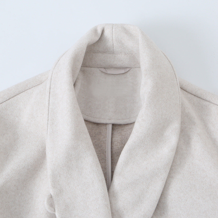 Damen Midilanger Wollmix-Mantel mit Schalkragen und Bindegürtel Nord Taschen