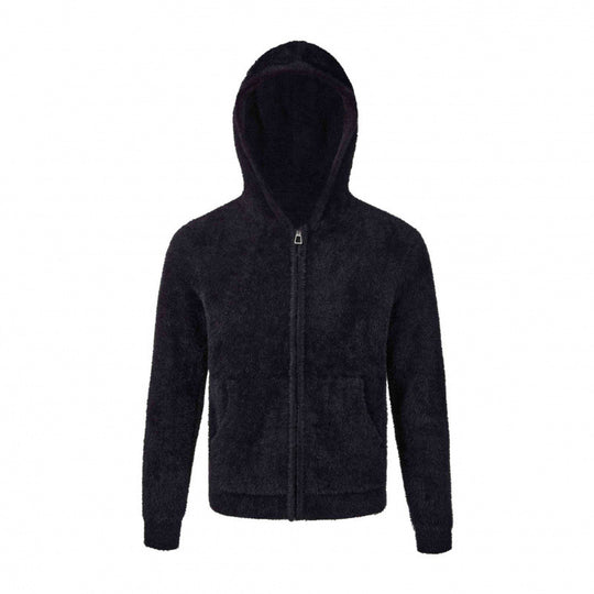 Damen Kapuzen-Fleecejacke aus Teddystoff mit Leopardenmuster und Reißverschluss Nord Taschen