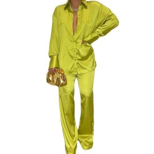 Damen Satin-Hemd und Palazzo-Hose Lounge-Set Nord Taschen