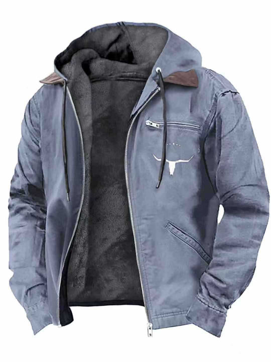 Herren Gefütterte Kapuzen-Lederjacke mit Teddyfutter und Brustreißverschlusstasche Nord Taschen