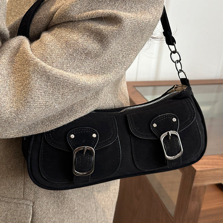 Damen Schultertasche mit praktischen Schnallen und Reißverschluss Nord Taschen