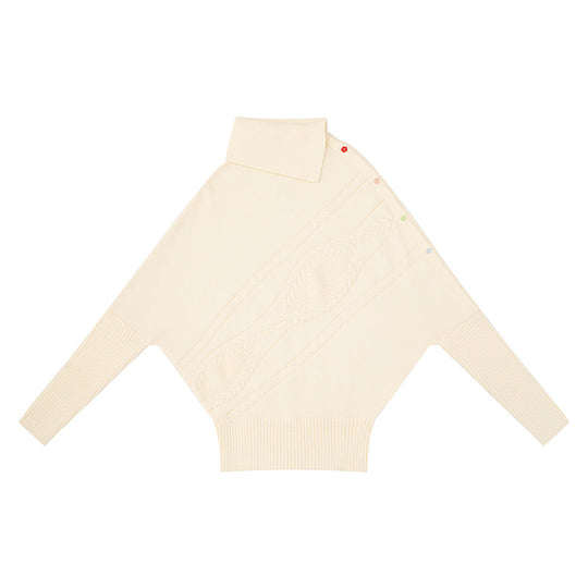 Damen Oversize-Pullover mit Rollkragen, asymmetrischer Schulter-Knopfleiste und Zopfstrick-Details Nord Taschen