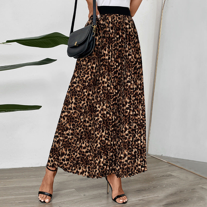 Damen Maxi-Rock mit Leoprint und elastischem Bund Nord Taschen