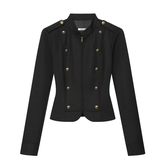 Damen Taillierte Militärjacke im Blousonstil mit Stehkragen und doppelter Zierknopfleiste Nord Taschen
