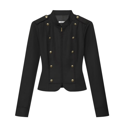 Damen Taillierte Militärjacke im Blousonstil mit Stehkragen und doppelter Zierknopfleiste Nord Taschen