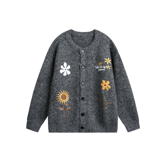 Damen Strick-Cardigan mit Blumenstickerei, Rundhalsausschnitt und Knopfleiste Nord Taschen