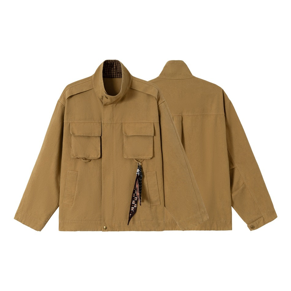 Herren Kurz geschnittene robuste Fieldjacke aus Baumwollcanvas mit Stehkragen und aufgesetzten Taschen Nord Taschen