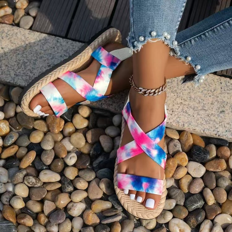 Damen Komfortable Riemensandalen mit elastischen Kreuzriemen und rutschfester Sohle