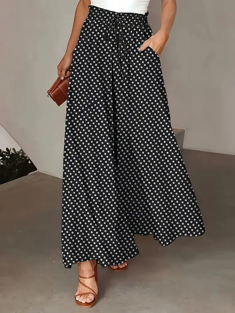 Damen Weit geschnittene Sommerhose mit Punkte-Design Nord Taschen