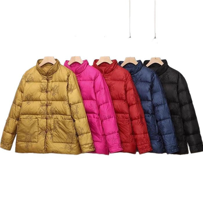 Damen wattierte Steppjacke mit Stehkragen und traditioneller Knopfleiste Nord Taschen
